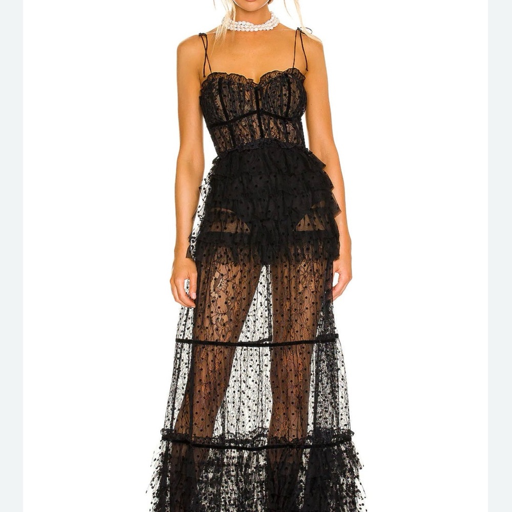 Revolve x For Love and Lemons Black Sheer long Dress